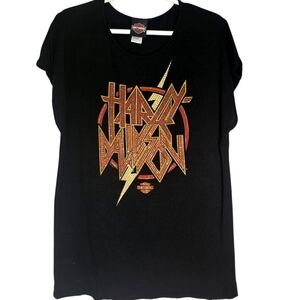 Harley-Davidson Black Tee with Gold and Red‎ Bling Graphic XL Rare